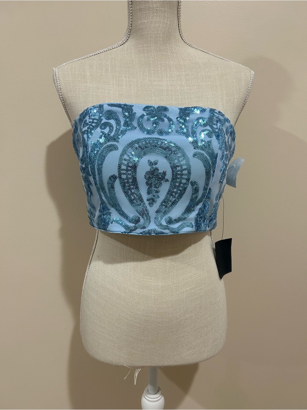 Lulu's Light Blue Sequin Strapless Crop Top